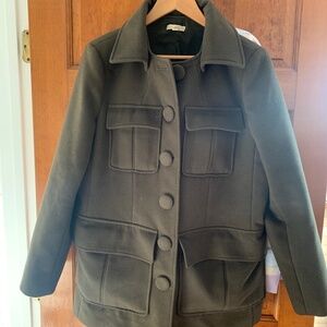 NY & Co Eva Mendes Olive Green Wool Car Coat with removable Collar Medium